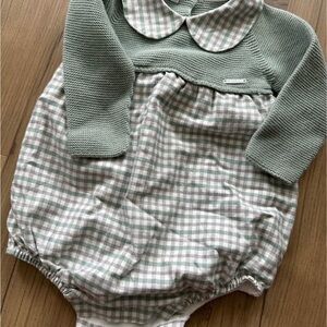 Pangaea Spanish brand, Green and White Checkered Baby Romper